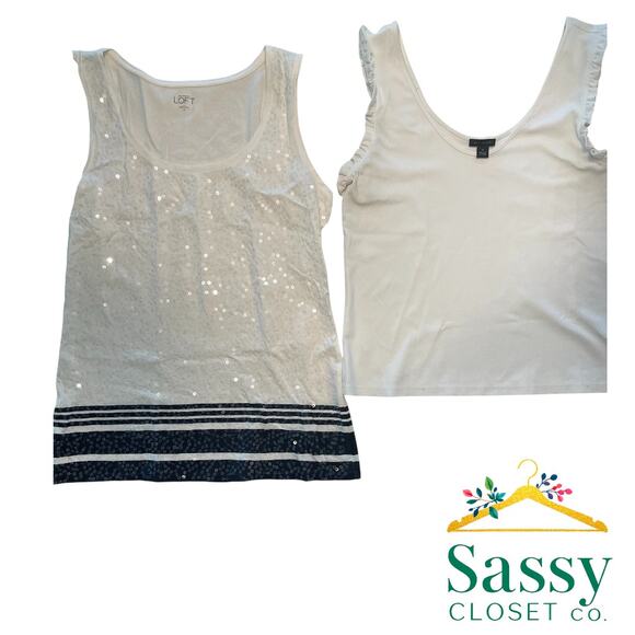 Ann Taylor Tops - Ann Taylor & LOFT Sleeveless White Tops Set of 2 Size M EUC Ruffle/Sequin
